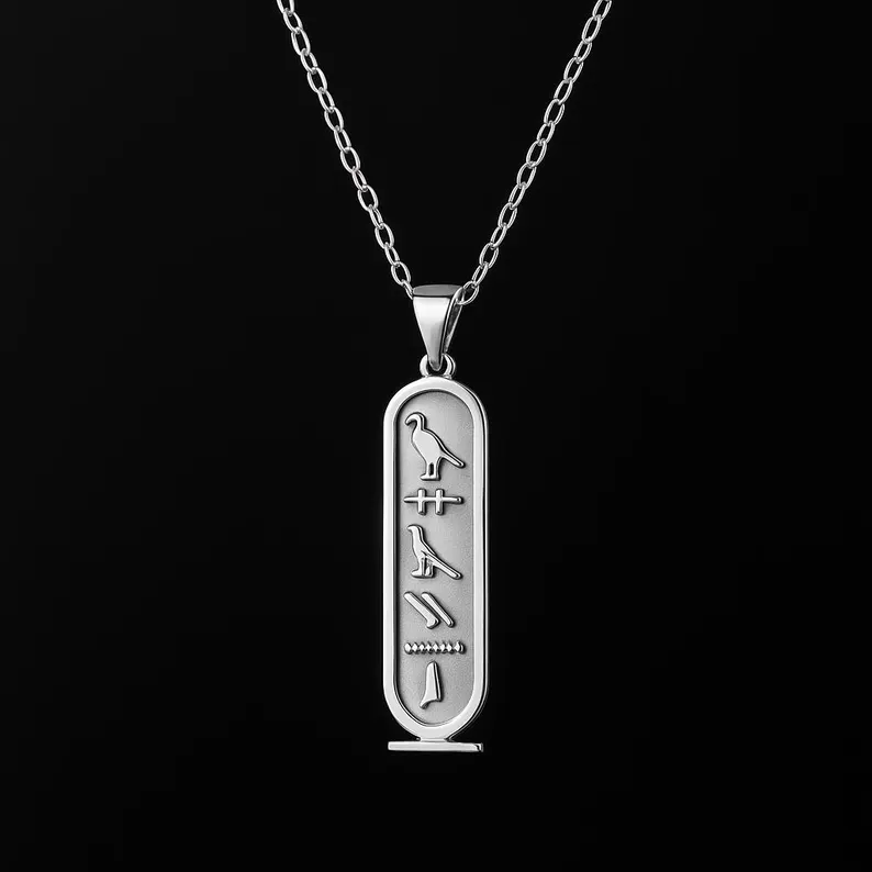 Luxe Amulet personalized Egyptian cartouche necklace on black